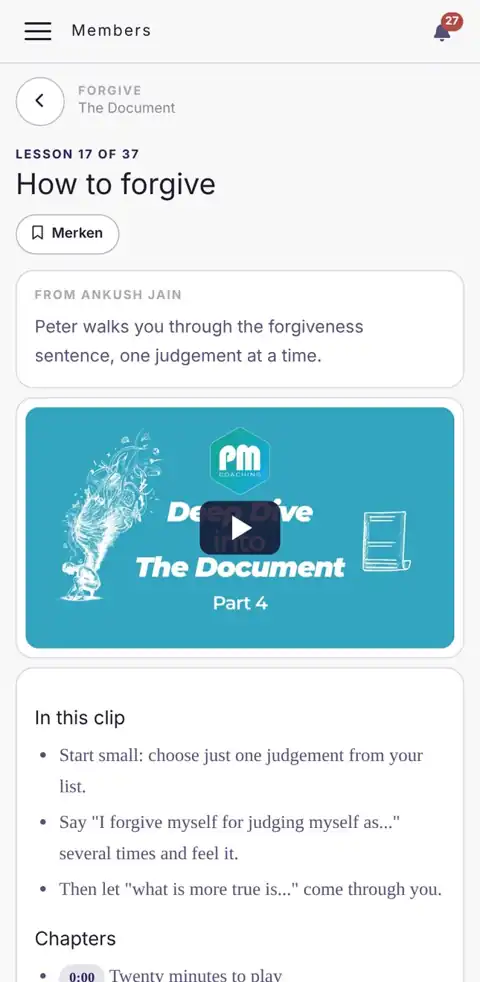 A lesson of The Document course with key points and chapters